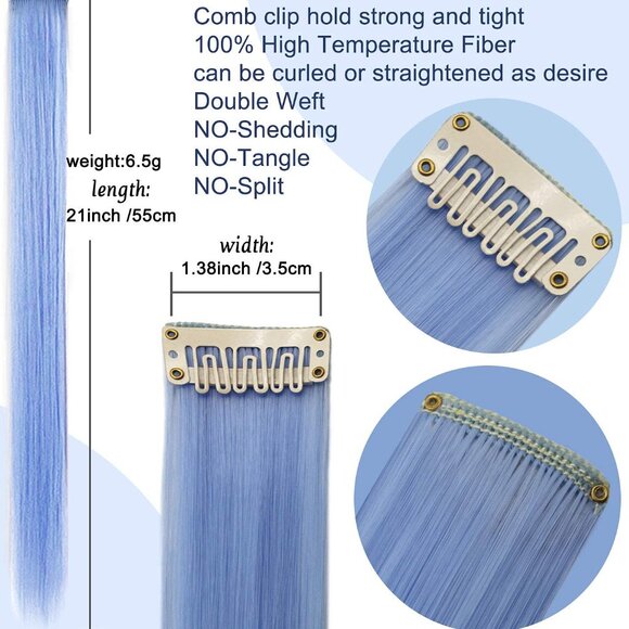 Colored Hair Extensions Synthetic 21 Inch Multi-colored Clip In Party Jewelry - Picture 4 of 8